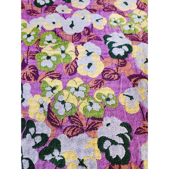 Iconic Purple Pansy Floral Woven Blanket 90s Tapestry Throw 48 in x 74 in Cotton - Picture 6 of 8